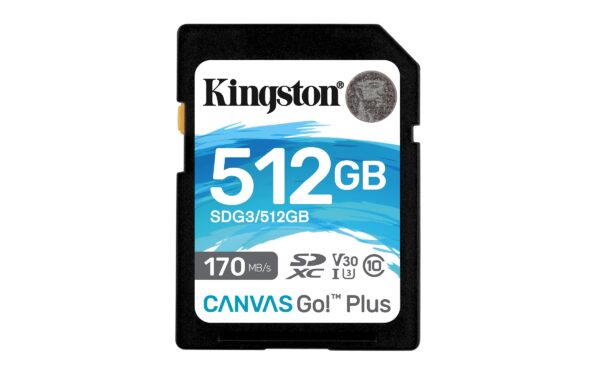 Kingston Canvas Go! Plus SD card 512GB SDXC 170R C10 UHS-I U3 V30