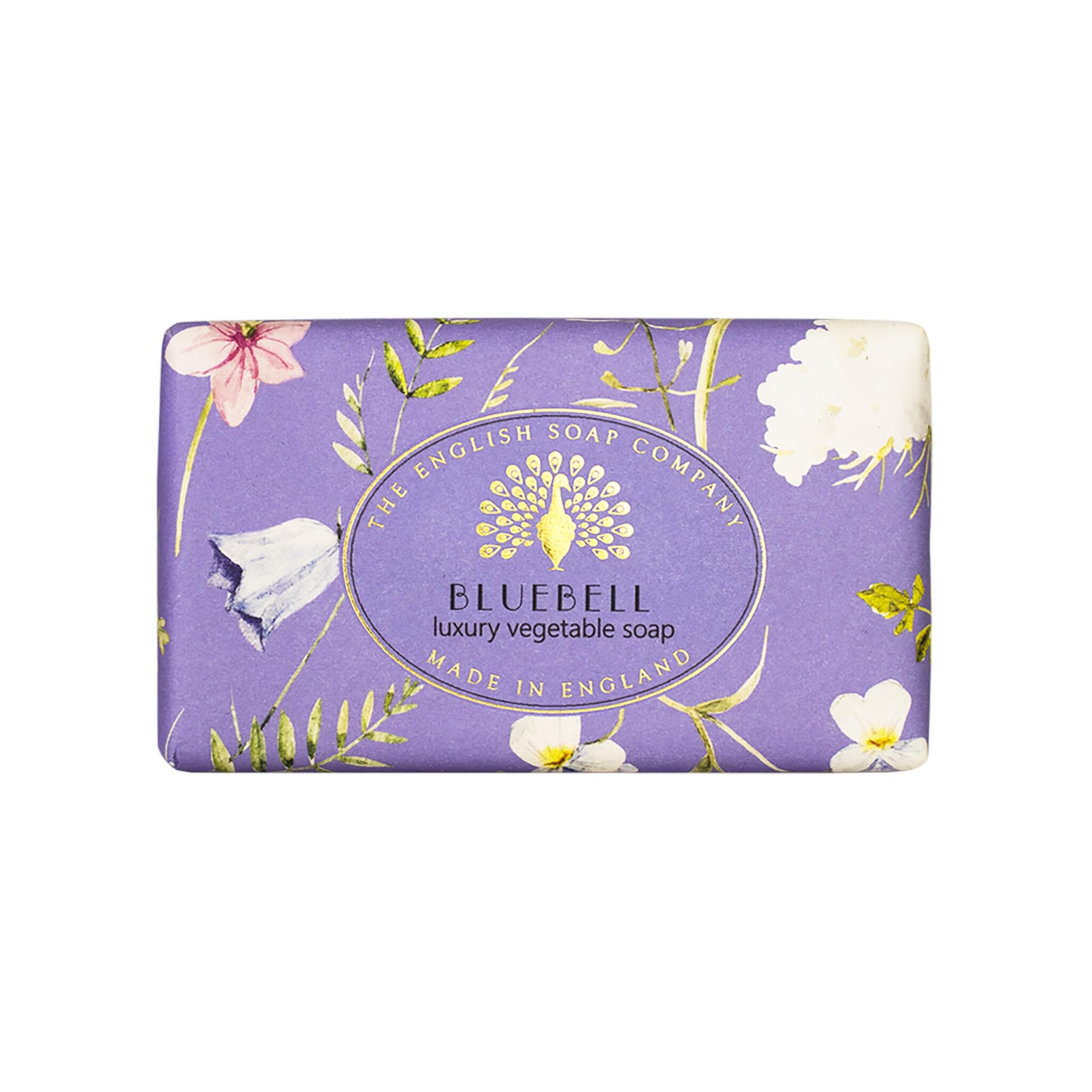 The English Soap Company Vintage Wrapped Soap Bar, Bluebell Shea Butter Soap Bar, Moisturising Soap Bar for Face and Body, Bluebell Scent 190g