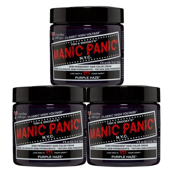 Manic Panic Purple Haze Classic Creme, Vegan, Cruelty Free, Purple Semi Permanent Hair Dye 3 x 118ml