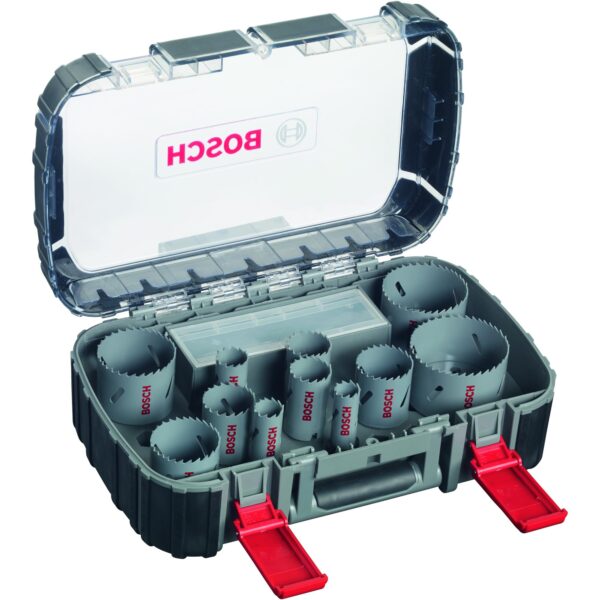 Bosch Professional 17 pcs. HSS Bi-metal Hole Saw Set (for various materials, Ø 20–68/76 mm, accessory rotary drill)