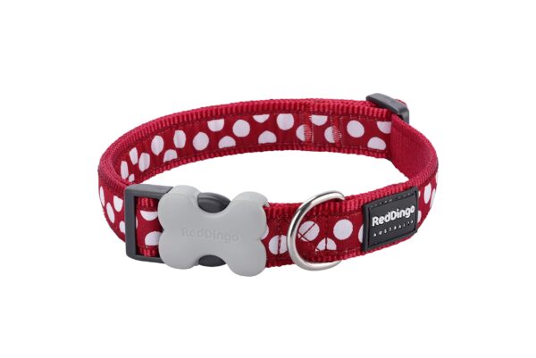 Red Dingo Bucklebone Dog Collar Design, White Spots on Red, Medium 20mm