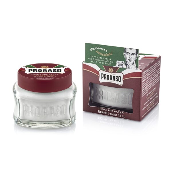 Proraso Pre Shave Cream, 100ml, Nourishing and Moisturising Pre Shaving Cream for Men with Sandalwood Oil and Shea Butter, Made in Italy, Red