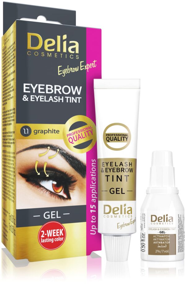 Delia Cosmetics - GRAPHITE - Eyebrow & Eyelashes Tint, Innovative Formula, Easy 15 Applications, Full Treatment Kit