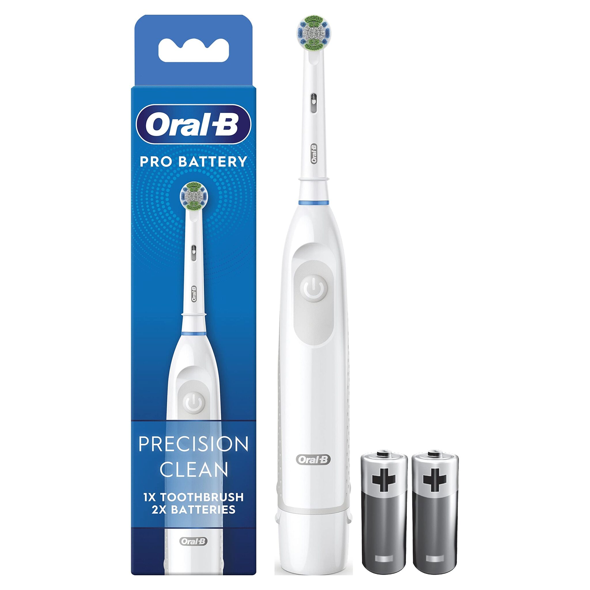 Oral-B Pro Battery Toothbrush, Precision Clean Toothbrush Head, Plaque Remover for Teeth, 2 Batteries Included, White