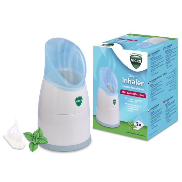 Vicks Portable Steam Inhaler - Suitable during Coughs, Colds or Blocked Noses - Compact - Easy to Use - Travel - Dishwashwer Safe - VapoPads with Essential Oils Included - V1300