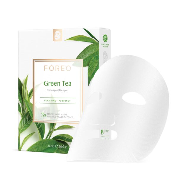 FOREO Green Tea Purifying Sheet Mask for Blemish-Prone Skin, 3 pack, Antioxidant, Calming Clean Formula, Cruelty-free, Compatible with UFO devices