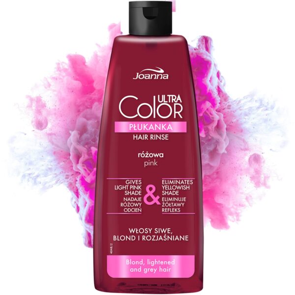 Joanna Ultra Color - Pink Hair Rinse For Blond And Light Hair - Pink Pastel Shade - Natural Shine & Hair Care - Eliminates Yellowish Hues Of Grey Blonde Bleached Hair - A Temporary Effect - 150 ml