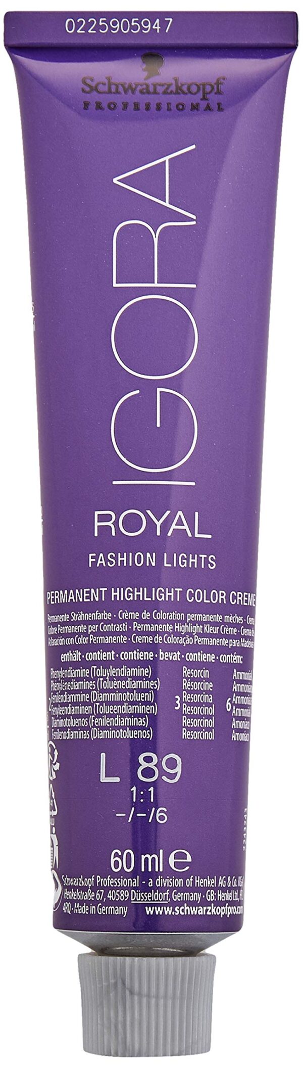 Schwarzkopf Professional Igora Royal Fashion Lights Permanent Highlight Hair Colour Cream, L-89 Red Violet, 60 ml 4045787389760 (Packing May Vary)