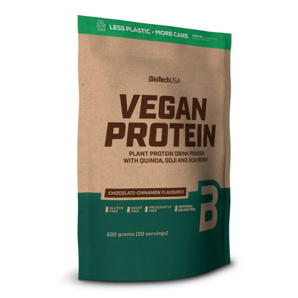 BioTechUSA Vegan Protein | Rice and Pea-Based Shake with Superfoods and Amino Acids | Sugar, Lactose, and Gluten-Free, 500 g, Chocolate-Cinnamon