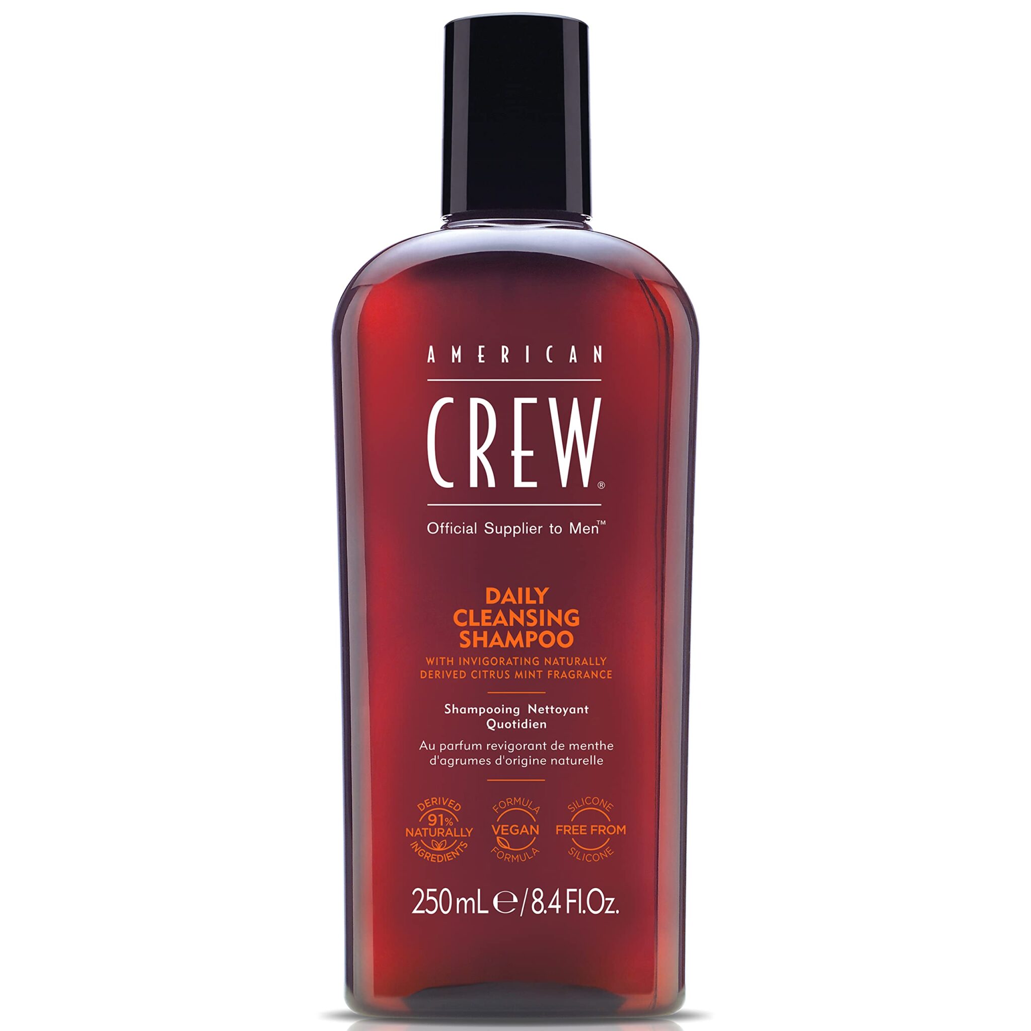 American Crew Daily Cleansing Shampoo, Vegan & Silicone Free (250ml) to Remove Excess Oil & Nourish, Normal & Oily Hair, Formulated for Men