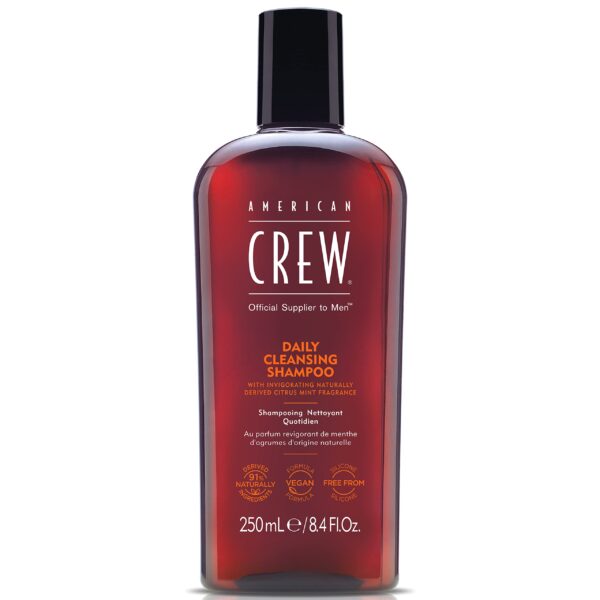 American Crew Daily Cleansing Shampoo, Vegan & Silicone Free (250ml) to Remove Excess Oil & Nourish, Normal & Oily Hair, Formulated for Men