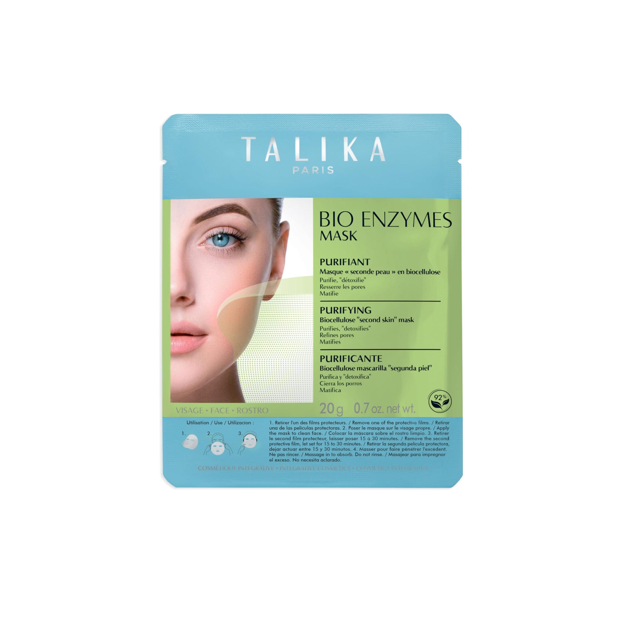 Talika Bio Enzymes Mask Purifying - Purifying Face Mask - Biocellulose Sheet Mask for Dilated Pores, Redness, Oily or Imperfection Skin - Second Skin Effect Beauty Face Mask