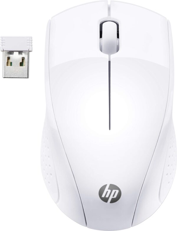 HP 220 Wireless Mouse with Blue LED Technology, 1300 Optical Sensor, Contoured Profile, White