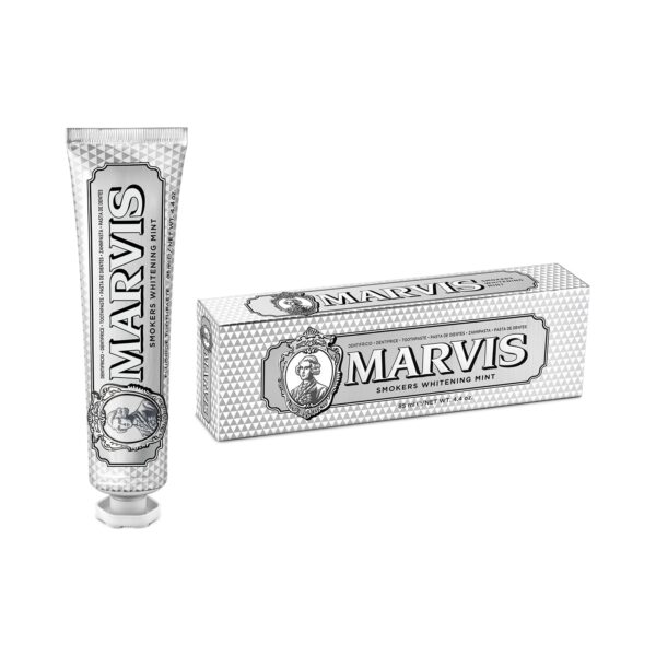 Marvis Smokers Whitening Toothpaste, Mint, 85ml, Promotes the Natural Whitening of the Teeth, Plaque Removal Toothpaste, Long-Lasting Freshness