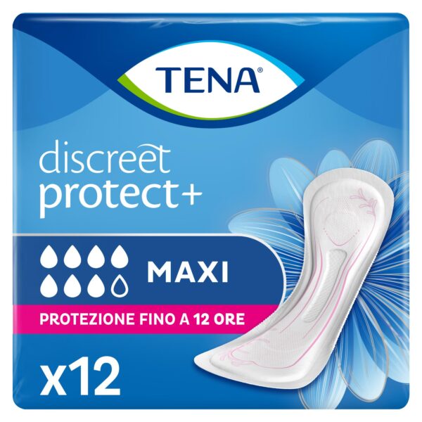 TENA Discreet Maxi x12 – Highly Absorbent Pads for Incontinence and Heavy Urine Loss – Up to 12 Hours of Dryness – 1 Pack with 12 Individual Sachets