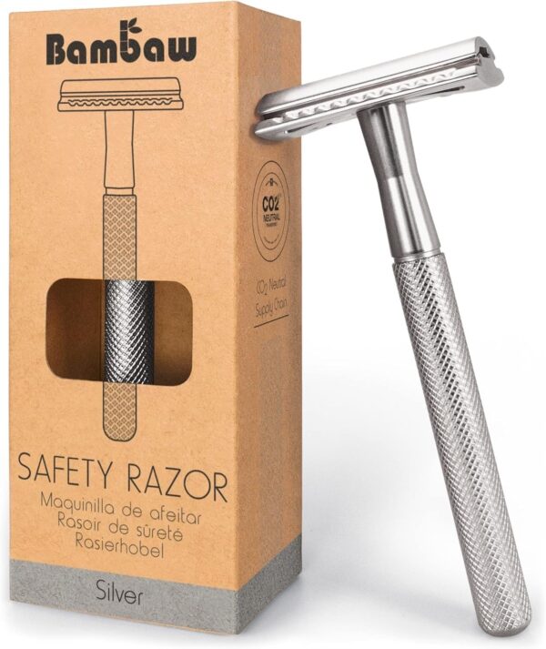 Double Edge Safety Razor Silver| Zero Waste Razor for Men and Women | Safety Razor Eco-Friendly | Fits All DE Razor Blades | Eco-Friendly and Reusable | Classic Safety Razor Metal | Bambaw