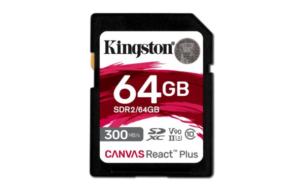 Kingston Canvas React Plus 64GB SDXC Memory Card UHS-II 300R/260W U3 V90 for Full HD/4K/8K - SDR2/64GB