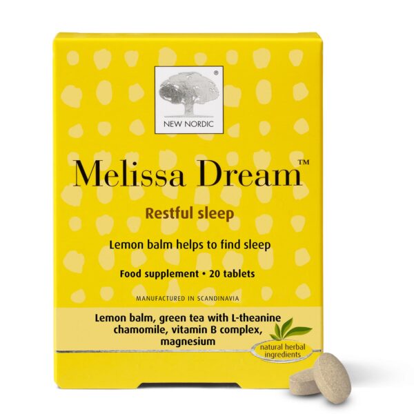 New Nordic Melissa Dream | Melatonin-Free Natural Sleep Aid and Insomnia Relief for Adults | with Magnesium & Chamomile | 20 Herbal Sleeping Tablets