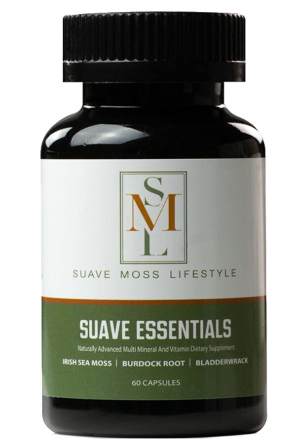 Suave Moss Lifestyle | Natural Sea Moss, Turmeric, Bladderwrack & Burdock Root Capsules | 60 Capsules | Gluten Free, Vegan, Non GMO