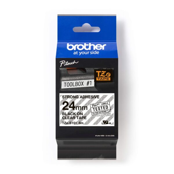 Brother TZe-S151 - Extra strength adhesive - black on clear - Roll (2.4 cm x 8 m) 1 cassette(s) laminated tape - for Brother PT-D600, P750, P950, P-Touch PT-D800, E550, P750, P900, P950, P-Touch EDGE PT-P750