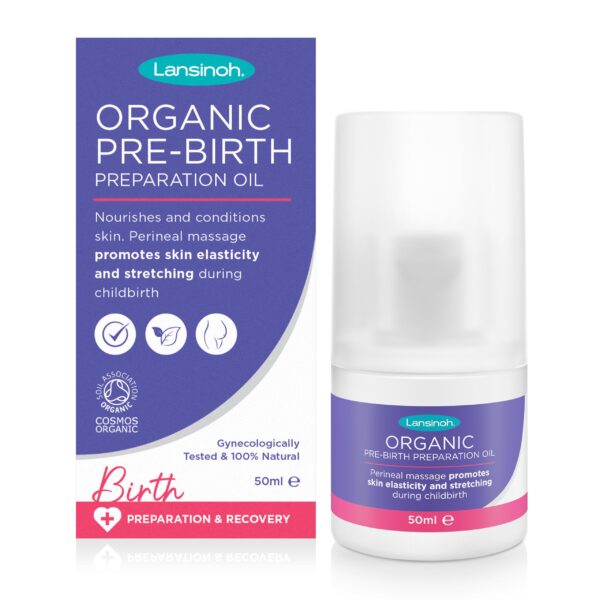 Lansinoh Organic Pre-Birth Preparation Oil - 50ml Bottle perineal Massage Oil, Pregnancy Maternity Massage Oil to Help Prevent tears episiotomy During Labour aids Postnatal Recovery