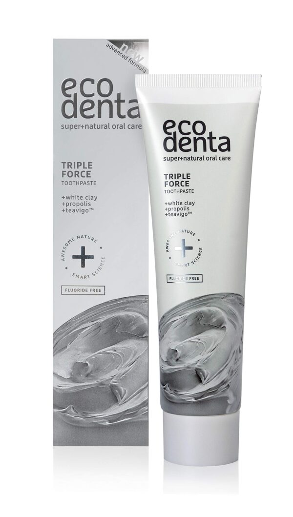 Ecodenta Toothpaste Fluoride Free - Triple Force Teeth Cleaning Plaque Removal Enamel Strengthening Sensitivity Reducing Tooth Paste 100ml