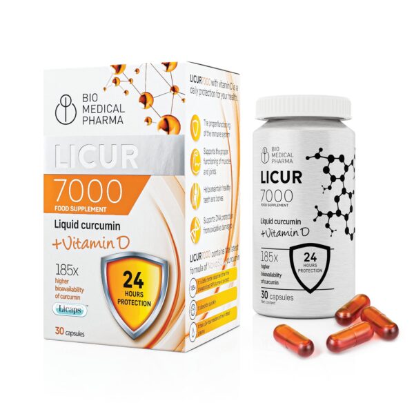 Turmeric Curcumin with Vitamin D3 – 185x Higher Bioavailability – NovaSOL Liquid Curcumin – 1 Capsule Daily – Equals 6,600 mg of Turmeric Extract– Licur 7000 + Vitamin D (30 Capsules)