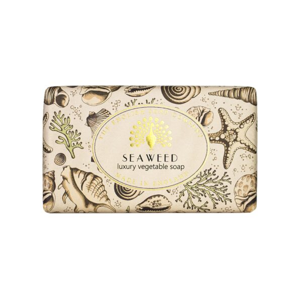 The English Soap Company Vintage Wrapped Soap Bar, Seaweed Shea Butter Soap Bar, Moisturising Soap Bar for Face and Body, Seaweed Scent 190g