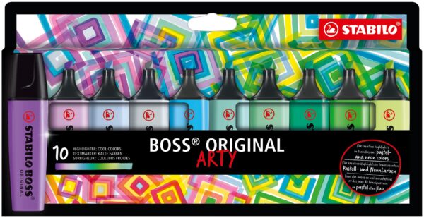 Highlighter - STABILO BOSS ORIGINAL - ARTY - Pack of 10 - Cool Colours