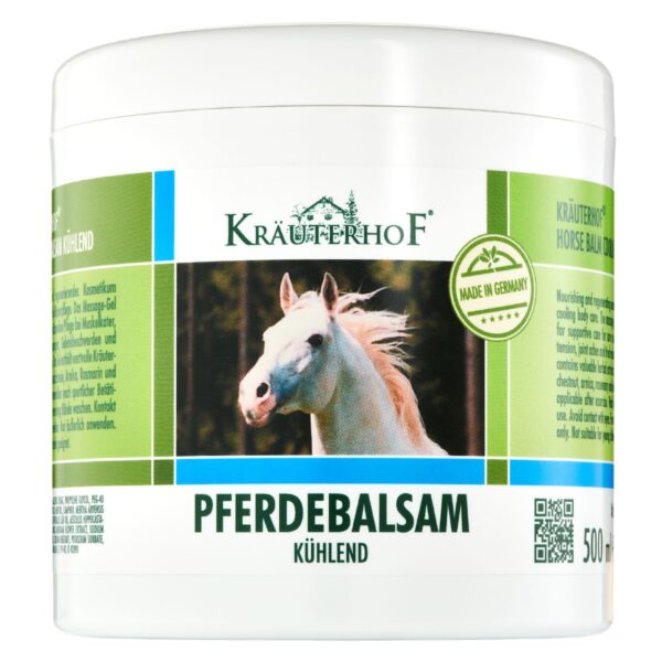 Kräuterhof Horse Balm Cools and Revitalises Precious Herbal Extracts from Horse Chestnut Arnica Rosemary and Mint Oil 500 ml Tub Sealed with Aluminum Foil