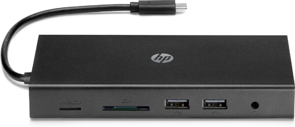 HP Travel USB-C Multi Port Hub, USB-C Pass Through Charging, 1 Gbps RJ45 Ethernet Port, Simultaneous HDMI and VGA Connections, Multiple USB, SD, Micro SD Ports - Black