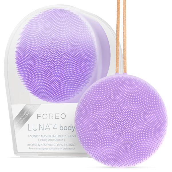 FOREO LUNA 4 body Lavender - Massage Body Brush - Whole Body Cleanser & Exfoliator - Exfoliating Body Scrubber - for Lymphatic Drainage & Ingrown Hair Treatment - 100% Waterproof - USB-Rechargeable