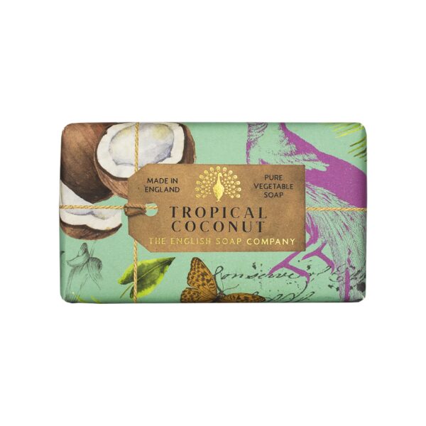 The English Soap Company Anniversary Wrapped Soap Bar, Coconut Shea Butter Soap Bar, Moisturising Soap Bar for Face and Body, Tropical Coconut Scent 190g