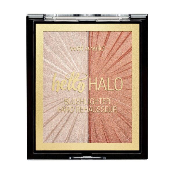 Wet n Wild, MegaGlo Hello Halo Blushlighter, Blush and Highlighter Duo, Soft and Buildable Shades with Ultra-reflective, Micro-fine Pearl Pigments, for a Radiant Glow, Vegan, Highlight Bling