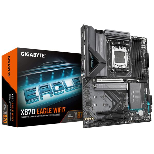 GIGABYTE X870 EAGLE WIFI7 Motherboard - Supports AMD Ryzen 9000 CPUs, 14+2+2 phases VRM, up to 8000MHz DDR5 (OC), 1xPCIe 5.0, Wi-Fi 7, 2.5GbE LAN, USB 4