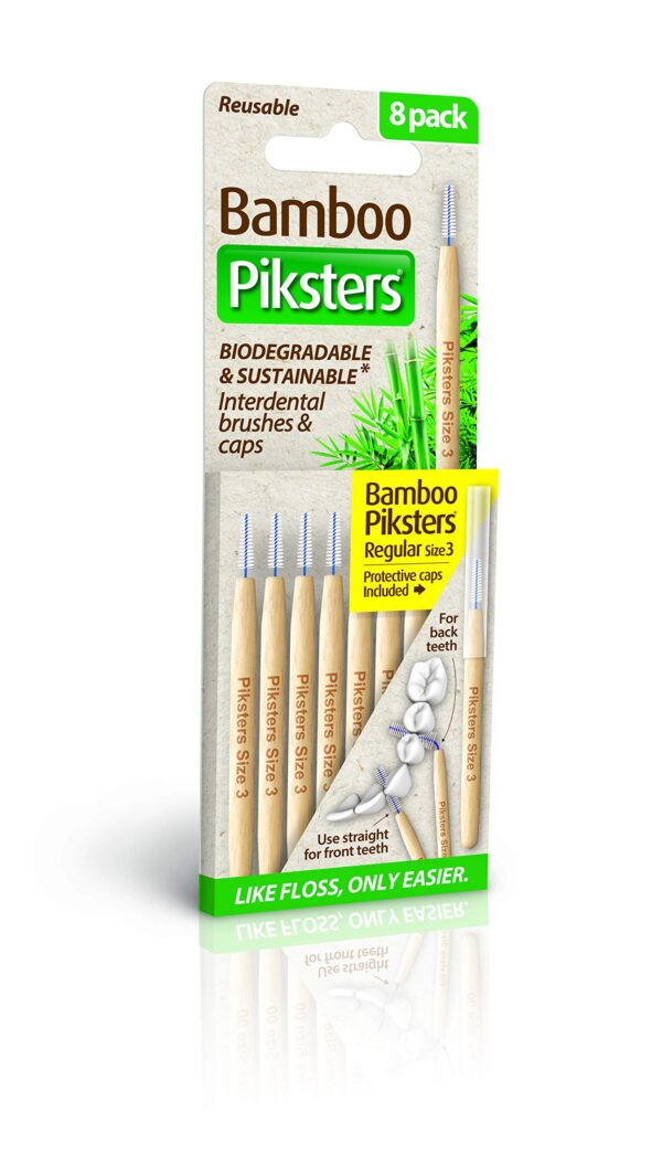 Bamboo Piksters Interdental Brushes | Sizes 00-6 | 8 Pack (8 Pack, Size 3 (Yellow))