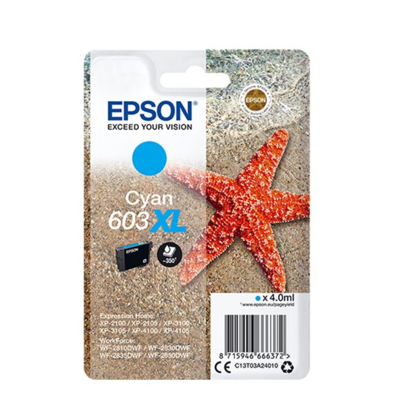 Epson 603XL Cyan Starfish High Yield Genuine, Ink Cartridge