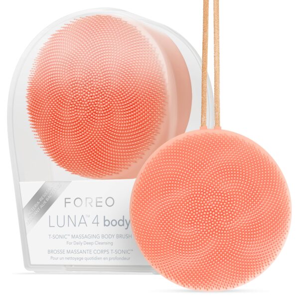 FOREO LUNA 4 body Peach Perfect - Massage Body Brush - Whole Body Cleanser & Exfoliator - Exfoliating Body Scrubber - for Lymphatic Drainage & Ingrown Hair Treatment - Waterproof - USB-Rechargeable