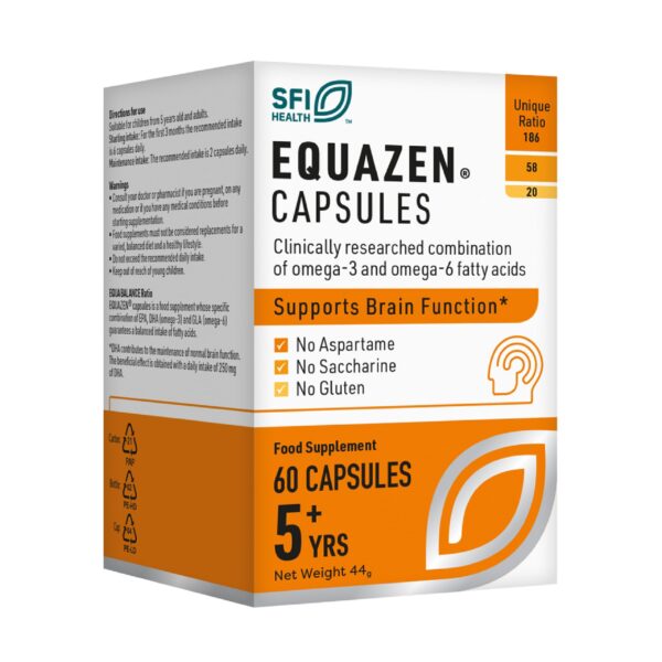 EQUAZEN Capsules | Omega 3 & 6 Fish Oil Supplement | Supports Brain Function | Blend of DHA, EPA & GLA | Suitable for Children 5+ to Adults | 60 Capsules