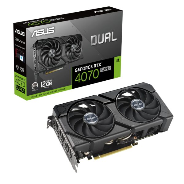 ASUS Dual GeForce RTX 4070 Super EVO 12GB GDDR6X (PCIe 4.0, 12GB GDDR6X, DLSS 3, HDMI 2.1a, DisplayPort 1.4a, 2.5-Slot Design, Axial-Tech Fan Design, 0dB Technology)