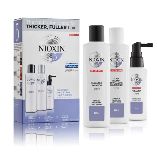 Nioxin 3-Part System, System 5 Chemically Treated Hair with Light Thinning, Hair Thickening Treatment, Scalp Therapy, Trial Kit