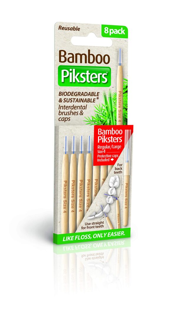 Bamboo Piksters Interdental Brushes | Sizes 00-6 | 8 Pack (8 Pack, Size 4 (Red))