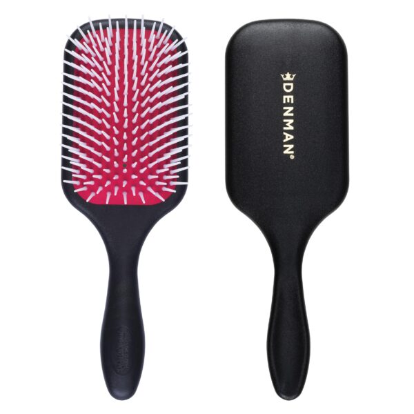 Denman Detangler D38 Hair Brush for Fast and Comfortable Detangling, Blow Drying and Styling - Combination of D3 Styling Pins & Paddle Brush - For Women and Men (Red & Black)