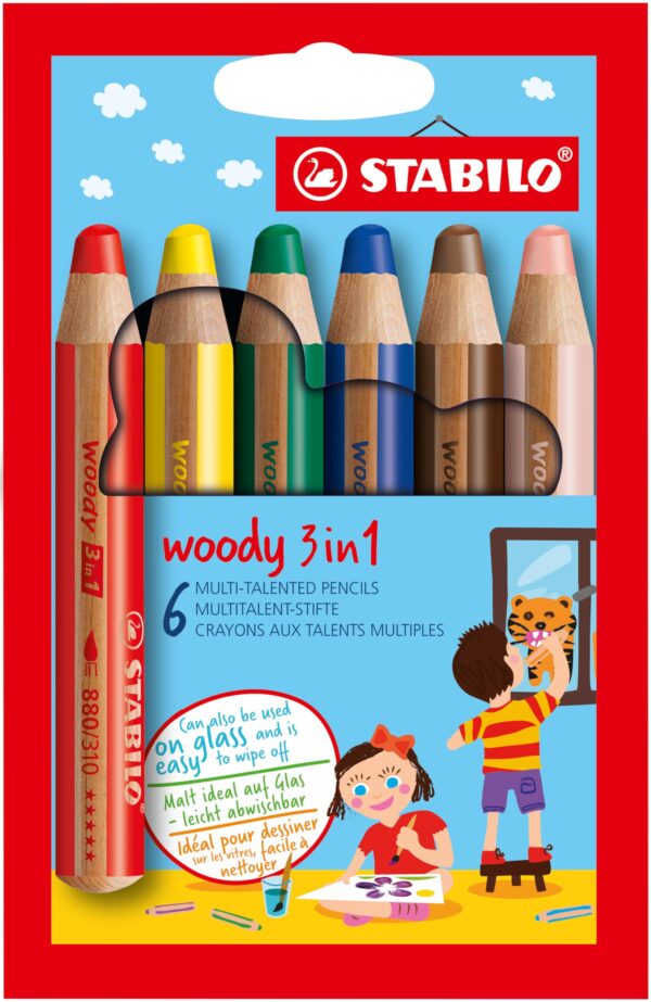 Multi-Talented Pencil - STABILO woody 3 in 1 - Pack of 6 - Assorted Colours