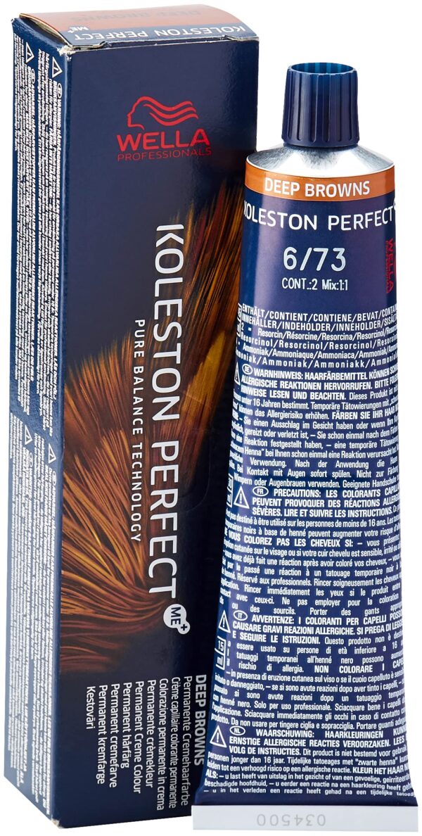 Wella Koleston Perfect Me+ Deep Brown Permanent Hair Colour Cream, No. 6/73 Dark Blonde Brown-Gold, 60 ml