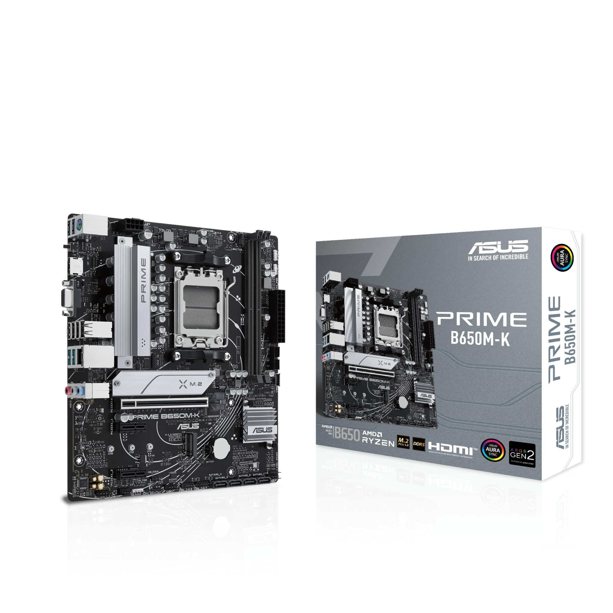 Asus PRIME B650M-K, AMD B650, AM5, Micro ATX, 2 DDR5, VGA, HDMI, 2.5G LAN, PCIe4, 2x M.2