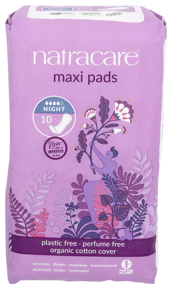 Natracare Natural Feminine Night Time Maxi Pads, Extra Long, 10 Count