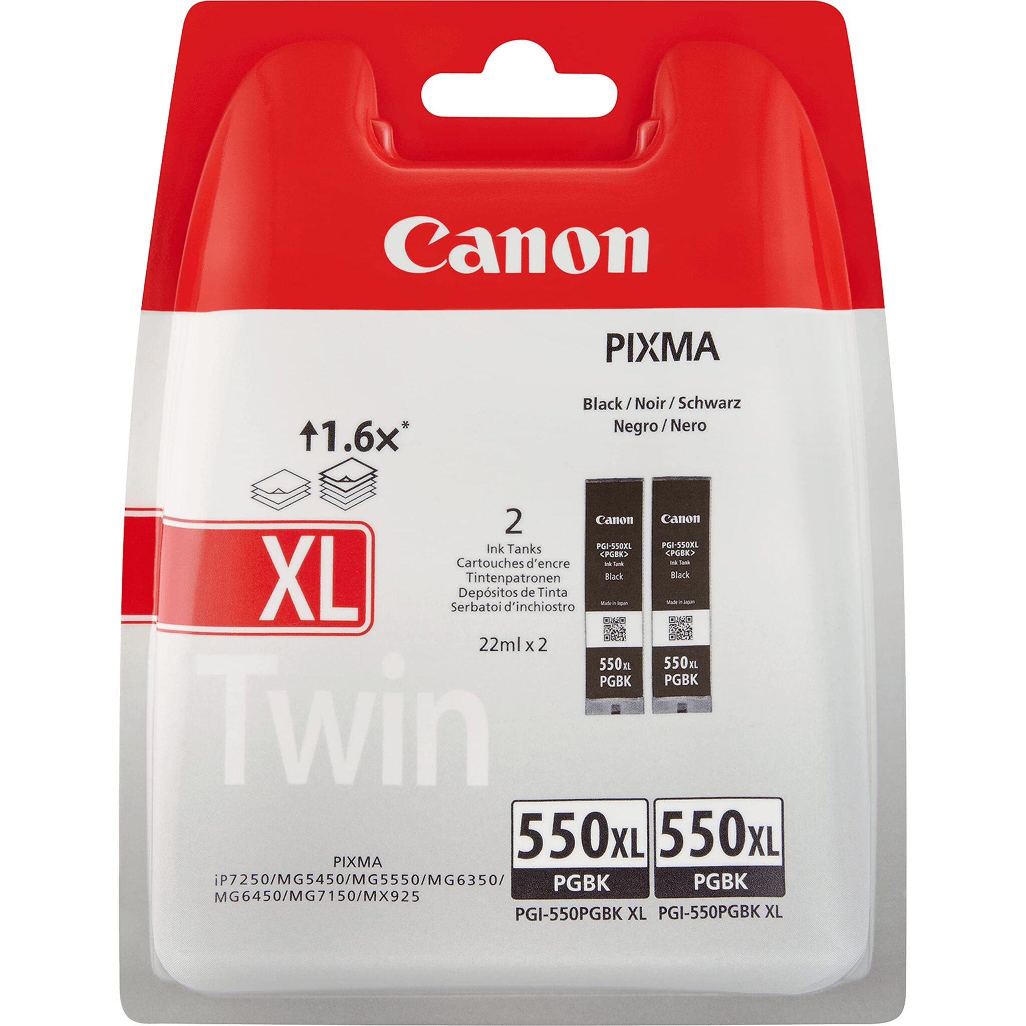 Canon PGI-550 XL TWIN Pack of 2 cartridges (2x Black XL) Genuine (Plastic Pack)