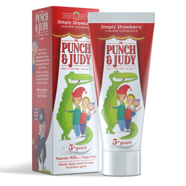 Punch & Judy Simply Strawberry Kids Toothpaste for Children & Toddlers 3 Years Plus, Fluoride Toothpaste, Sugar Free, Strawberry Flavour x1