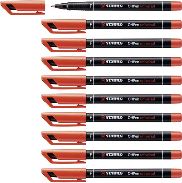 Overhead Pen - STABILO OHPen universal - Permanent Fine - Pack of 10 - red